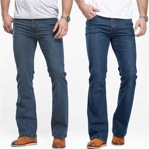 Hommes Boot Cut Jeans Légèrement évasé Slim Fit Bleu Noir Pantalon Designer Classique Mâle Stretch Denim Pantalon 211120