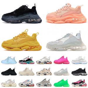 Mens laarzen Triple S Designer hardloopschoenen voor Balencigas Clear Sole Neon Roze Blauwe Witte Sports sneakers Zeil paarse groene mannen vrouwen bongs