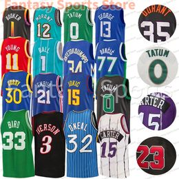 Maillot de basket-ball pour hommes et garçons 0 Jayson Tatum ONeal 15 Vince Carter Stephen Curry Larry 33 Bird 12 Ja Morant Paul Durant Green 34 Giannis Chemises pour jeunes cousues