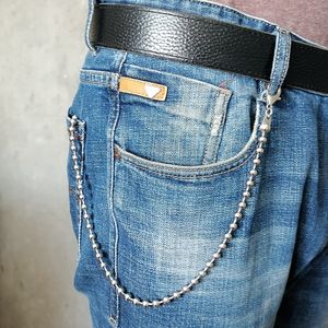 Llavero con cadena para billetera con bolas de cuentas de acero inoxidable para hombres y niños, cadena para pantalones, 6mm, 18-30 pulgadas, plateado