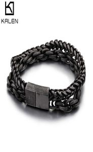 Bracelets pour hommes Bracelets 230 mm noirs en acier inoxydable lourd masculin 039 Bracelet double lien