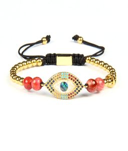 Bracelets multicolores en ormeau turc pour hommes, en macramé, œil porte-bonheur, avec perles en pierre en acier inoxydable de 4mm, 6363611