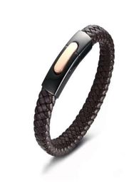 Bracelets en cuir tressé pour hommes en acier en acier inoxydable noir noir matt boucle plate verrouillette bracele