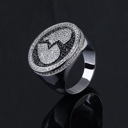 Heren Gebroken Hart Ring Zilver Zwart Twee Tone Zirconia Micro Pave Diamonds Hip Hop Ring met geschenkdoos size7-11294F