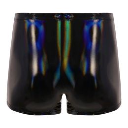 Boîte à hommes Bulge Boxer Shorts humides Look Patent Cuir Shorts élastique Pantalons courts Clubwear Rave Party Tenue