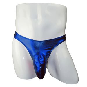 Mens Bulge Pouchés Briefes Wet Look Underwear Bikinis Faux Leather T-Back Thong Sexy Men's Big Cock Brief