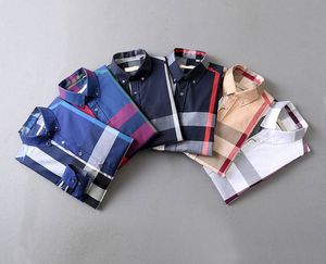Mens Dress Casual Shirts Luxurys Slim Silk Designers T-shirts Lange mouw Fashion T Business Clothing Plaid Brands 17 Kleurgrootte M-3XL
