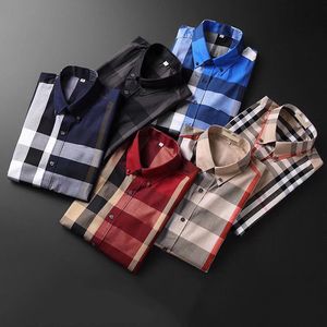 Heren Burbrerys Jurk Casual Shirts Luxe Slanke Zijde Ontwerpers T-shirts Lange mouw mode t zakelijke kleding plaid merken 17 kleuren Maat M-3XL