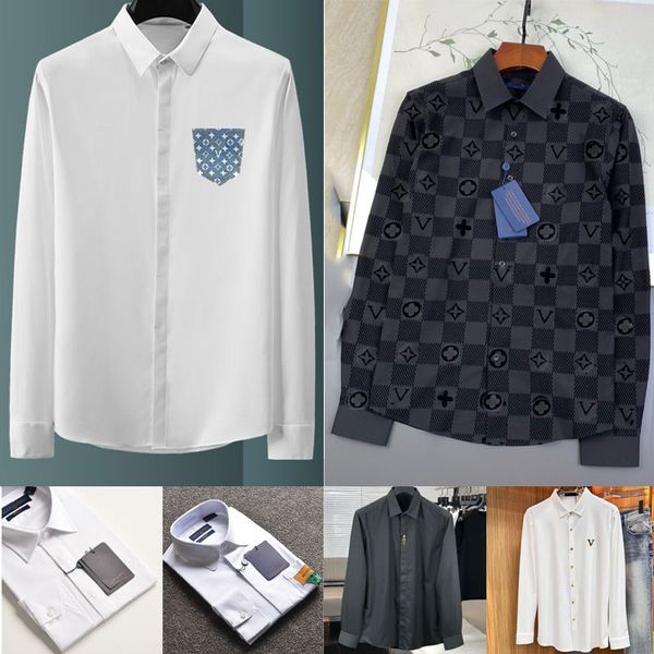 Chemise décontractée d'affaires pour hommes chemisier d'été brodé de qualité haut-parleur à manches longues imprimé chemise en coton mélangé de soie vêtements pour hommes printemps chemises à manches longues homme