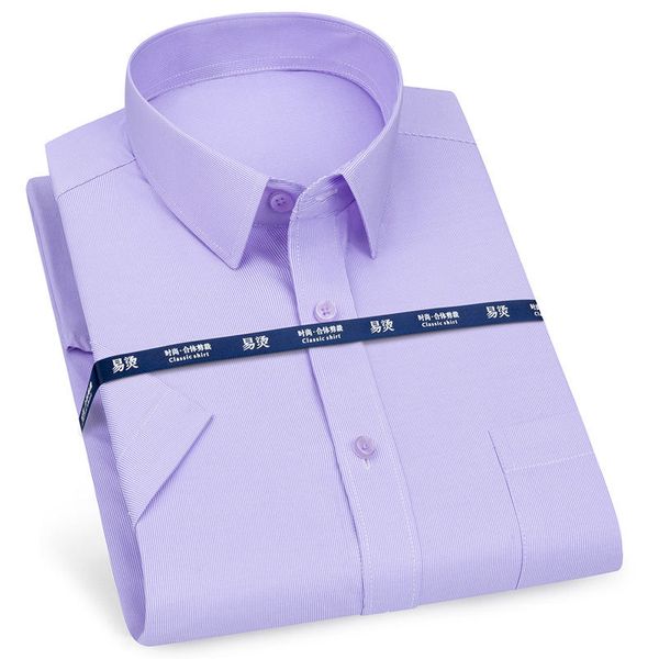 Hommes d'affaires décontracté à manches courtes chemise classique à carreaux rayé à carreaux mâle robe sociale chemises violet bleu 5XL Plus grande taille