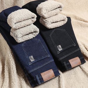 Heren Zakelijke Mode Warme Rechte Fleece Jeans Klassieke Stijl Winter Verdikte Denim Broek Casual Broek Heren 240113