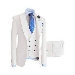 Costume d'affaires 3 pièces pour hommes, un bouton, blanc, pour réunion, fête, mariage, occasions formelles, 4XL 5XL, augmentation de l'allongement