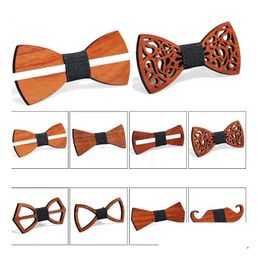 Costume d'affaires pour hommes, nœud papillon en bois fait à la main, britannique et coréen, élégant, réglable, cadeaux créatifs, livraison directe Dhfw5