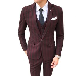 Mens Business Suits High Quality Striped Large Size S-5XL 3 Pieces Men Formal Business Wedding Suits Groom Prom Tuxedos