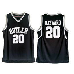 Mens Butler Bulldogs Gordon Hayward College Basketball Jerseys Shirts Vintage Zwart # 20 Gestikte Universiteit Jersey S-XXL