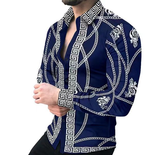 mens bouton vers le bas chemise à manches longues hiver style ethnique lettre imprimer chemises hommes chemise décontractée mince affaires sociale robe Hemd fête smoking chemisier