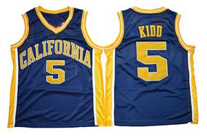Hommes Californie Golden Bear Jason Kidd College Basketball Jerseys Vintage # 5 Bleu Marine Chemises Université Cousu Jersey S-xxxl