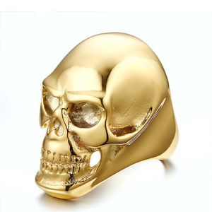 Heren Calvarium Skull Head Ring Gothic Male 14K Gold Biker Ring Motorfiets Band Jewelery