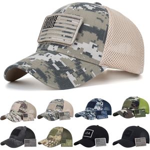 Casquettes de baseball camo pour hommes avec drapeau américain USA Patch Opérateur tactique Casquettes en maille patriotique US Army Military Ball Hat 8 couleurs