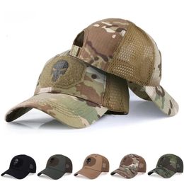 Mens Camo Scels Skull Capes de baseball tactique pour femmes Summer Airsoft Military Outdoor Cap Mesh Sun Visor Tamiker Hats 240508