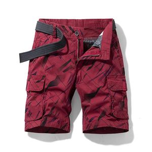 Hommes Camouflage Cargo Shorts rouge été coton tactique mode décontracté multi-poches pantalons courts hommes lâche armée militaire 240328