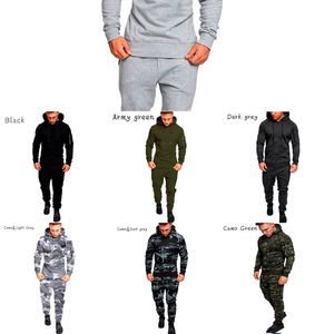 Mens Camouflage Slim Fit Survêtement Pull Hoodies Sport Gym Maigre Jogging Joggers Pantalon De Survêtement Pantalon 2pcs / set X0610