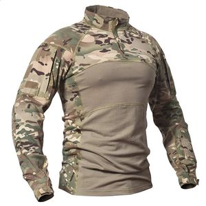 Camouflage tactique chemise de combat tactique stretch coton 1/4 zipper chemises uniformes militaires à manches longues Camo soldats armée T-shirt 240325