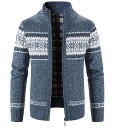 Hommes Cardigan automne hiver col montant pull avec fermeture à glissière manteau veste mâle vêtements coton épais chaud 240130