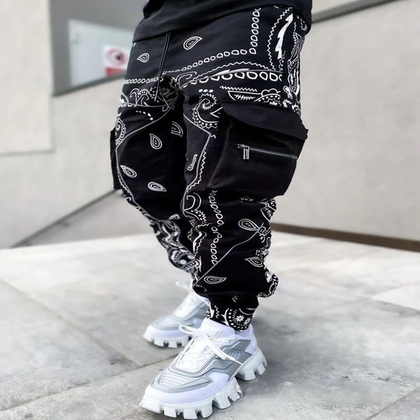 Pantalones de harén de flores de anacardo para hombre Tendencia de moda Deportes Casual Hip Hop Pantalones de carga sueltos Diseñador Otoño Masculino High Street Pantalones de chándal rectos