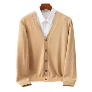 Cardigan en tricot de cachemire pour hommes d'âge moyen col en V manteau en laine automne hiver pull épais hommes veste douce et chaude grande taille M3XL 240130