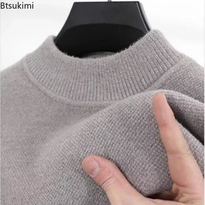 Suéter de cachemira para hombre, jerseys de punto sólidos informales de invierno gruesos y cálidos, forro polar más grueso con cuello simulado para hombres 240113