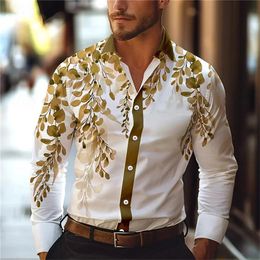 Mans chemise à imprimé à feuilles imprimées décontractée pour hommes pour le revers de printemps à usure quotidienne bouton à manches longues up s6xl plus taille 240326