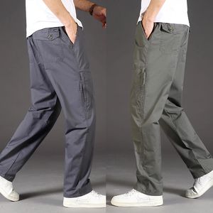 Pantalon cargo décontracté en coton pour hommes, coupe droite, coupe ample, taille extensible, kaki, noir, vert armée, pantalon Long 240103
