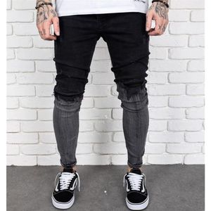 Heren Casual Mode Persoonlijkheid Jeans Gradiënt Zwart Grijs Contrasterende Kleur Gescheurde Gaten Gewassen Denim Broek258o