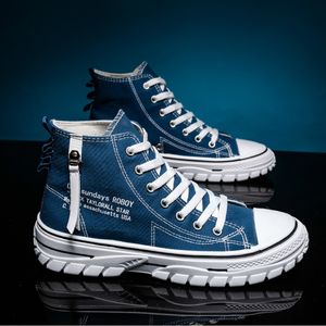 Zapatos informales de caña alta para hombre, zapatillas de deporte de lona transpirables en azul y negro a la moda para hombre, zapatillas de deporte para hombre, zapatillas de tendencia para monopatín C0306