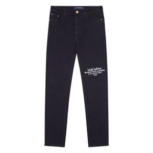 Brand de concepteur décontracté pour hommes jeans droits lavés à glissière Big Hole Pantaler Black Pant V Letter Mark Campus Lovers Pantal