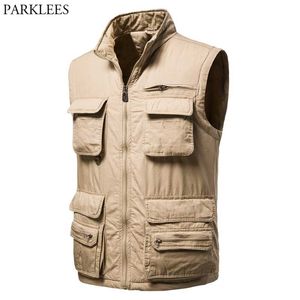 Hommes Casual Multi-Poches Gilet Coton Rembourré Travail En Plein Air Sans Manches Gilet Hommes Safari Pêche Voyage Po Cargo Gilet Veste 210522