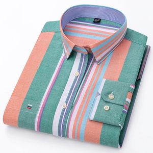 Casual Oxford Striped Pocket Soft Long manche à manches boutonnées à manches longues 10 0% Coton Vêtements surdimensionnés surdimensionnés plus taille 240428