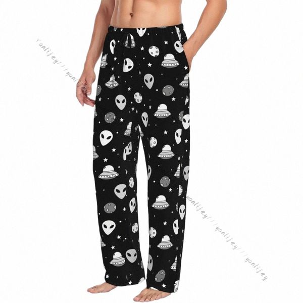 Pijama informal para hombre, pantalón LG, cintura elástica suelta, temática espacial, cara alienígena y barcos, ropa de dormir acogedora, pantalones de salón para el hogar, 620v #