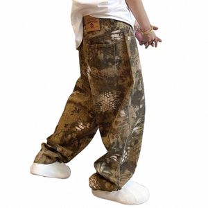Heren Casual Broek Fiable Trendy Y2k High Street Hiphop Retro Snake Patroon Losse Jeans 2024 Lente En Herfst Nieuwe Stijl v1d3 #