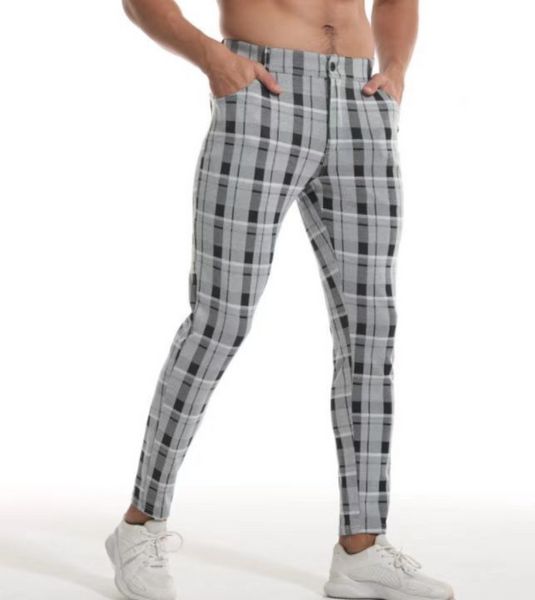 Pantalon décontracté pour homme Coupe ajustée Pantalon à carreaux extensible Pantalon habillé skinny à carreaux pour homme