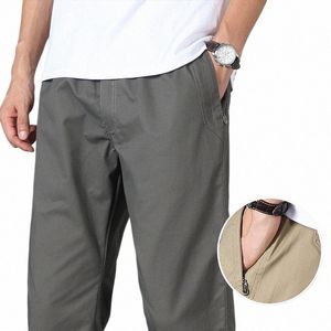 Pantalon décontracté pour hommes avec poches zippées Cott haute qualité 2023 été automne taille extensible sport travail pantalon utilitaire d6DE #