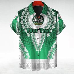 Heren casual shirts Afrika Nigeria vlag kaart korte mouw voor herenkleding Hawaiiaanse kinderblouses Nationaal embleem Paardreversblouse Dashiki