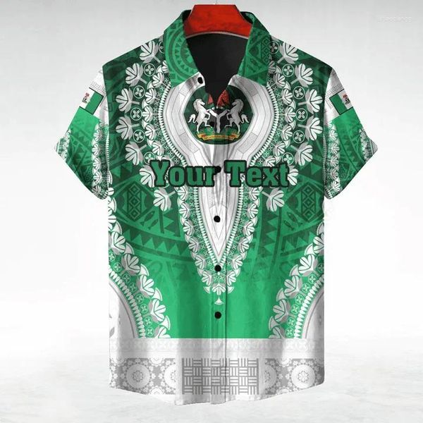 Camisas casuales para hombre Bandera de África Nigeria Mapa Manga corta para hombres Ropa Blusas hawaianas para niños Emblema nacional Blusa de solapa de caballo Dashiki