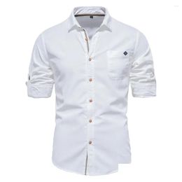 Heren casual shirts herfst hoge kwaliteit katoen sociaal effen kleur oversized luxe lange mouw witte camisetas de hombre drop levering Otzlr