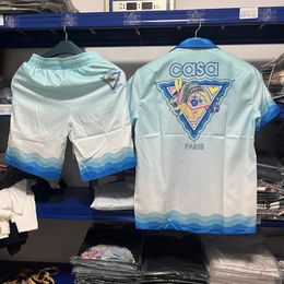 Hommes Chemises Décontractées Bleu Dégradé Casablanca Chemise À Manches Courtes Costume D'été Pangolin Imprimer Col Cubain Hawaïen Hommes Femmes Shorts Ensemble 230726