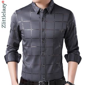 Chemises décontractées pour hommes Brand Spring Casual Luxury Plaid à manches longues Slim Fit Men Streetwear Social Dress Shirts Mens Mentiers Jersey 2309 230114