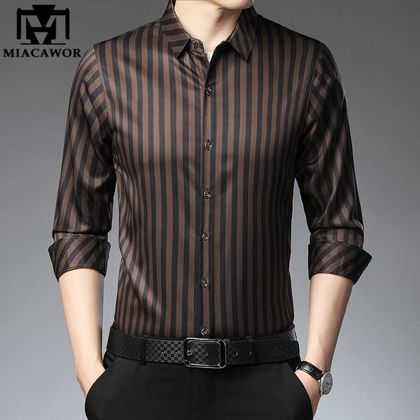 Camisas casuales para hombre Diseñador de marca Camisas de seda de lujo Camisas de vestir de manga larga Hombres Coreano Slim Fit Casual Camisa a rayas Masculina C844 230202