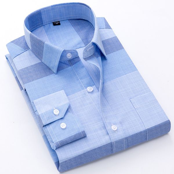 Hommes chemises décontractées marque hommes à manches longues formel classique Plaid doux confortable poche unique boutonné jeune Camisa Social 230214