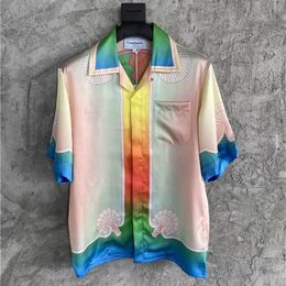 Chemises décontractées pour hommes Casablanca Big Shirt Silk Fabric 1 Summer and Womens Beach Vacation Short Sleeve 230718